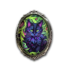 Enchanted Black Cat Halloween Brooch, Black Cat Pin, Halloween Pin, Witch Brooch, Halloween Brooch Mystical Feline Pin, Spooky Autumn Brooch