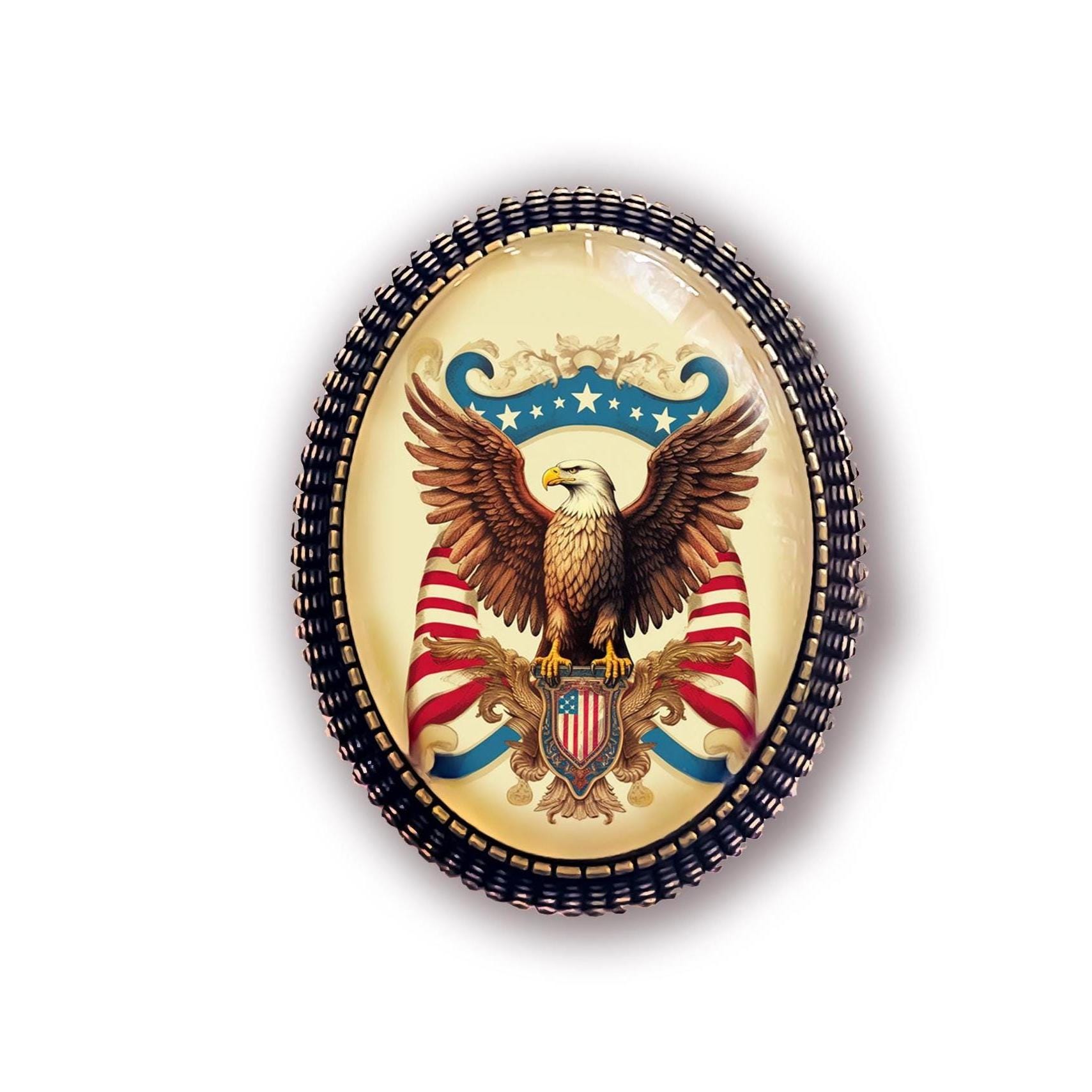 Patriotic Eagle Brooch, USA Shield and Eagle on Flag Pin, 4th of July Pin, America Brooch, USA Jewelry, Americana Art Pin, Americana Jewelry