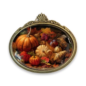 Fall Brooch, Harvest Bounty Pin, Autumn Jewelry, Cornucopia Pin, Thanksgiving Brooch, Pumpkin Pin, Hostess Gift Idea