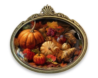 Fall Brooch, Harvest Bounty Pin, Autumn Jewelry, Cornucopia Pin, Thanksgiving Brooch, Pumpkin Pin, Hostess Gift Idea