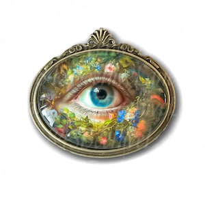 Dark Floral Lover's Eye Brooch: Georgian Inspired Eye Pin