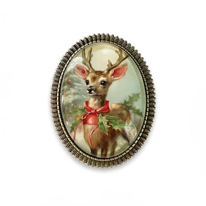Victorian Inspired Deer Brooch, Santa&#39;s Reindeer Pin, Christmas Brooch, Christmas Pin, Holiday Jewelry , Office Gift Idea, Deer Pin