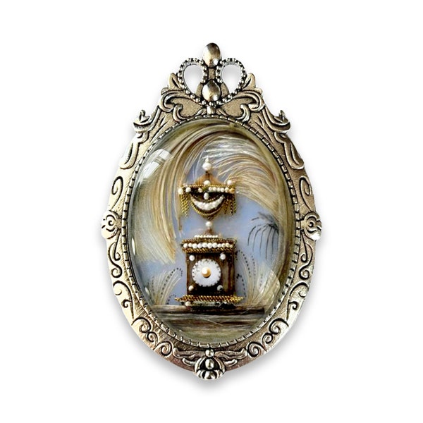 Mourning Brooch Reproduction, Victorian / Edwardian Era Inspired Mourning Jewelry, Urn with Faux Hair Art Work, Two Setting to Choose From