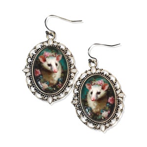 Opossum Earrings, Lady Opossum Earrings, Victorian Inspired Opossum Portrait Jewelry, Vintage Inspired Opossum, Spring Opossum earrings