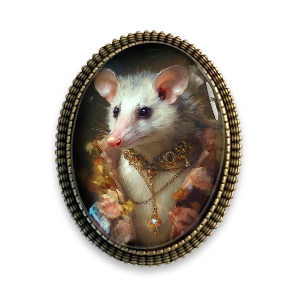 Lady or Gentleman Opossum Brooch, Opossum Pin, Victorian Inspired Opossum Portrait Brooch, Opossum Jewelry, Vintage Inspired Opossum Pin