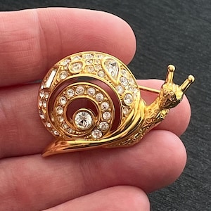 Vintage Swarovski Crystal Snail Brooch, Swan Logo Gold-Tone Whimsical Pin, Sail Pin, Swarovski Brooch, Swarovski Jewelry, Woodland Pin