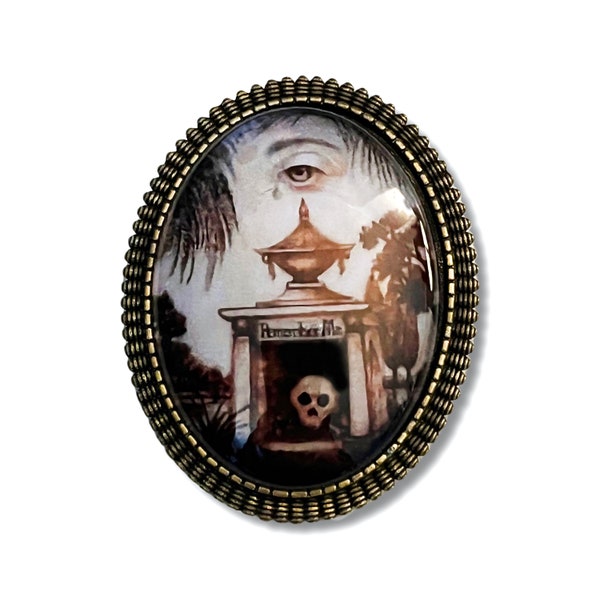 Mourning Brooch Reproduction, Memento Mori Pin, Victorian / Edwardian Inspired Brooch, 3 Settings to Choose From, Weeping Willow with Skull