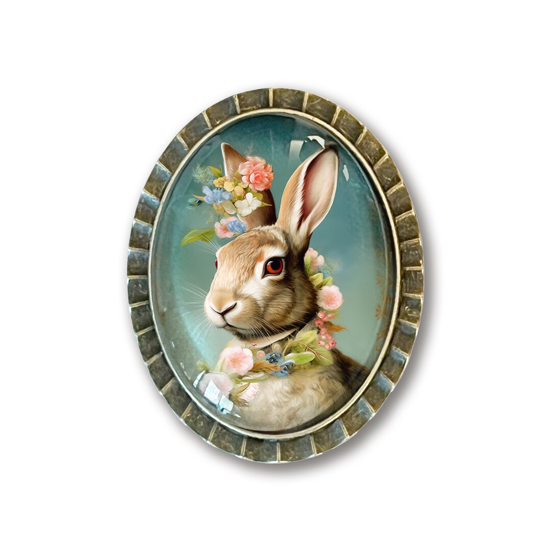Easter Bunny Brooch, Vintage Inspired Rabbit Pin, Bunny and Flowers Pin
