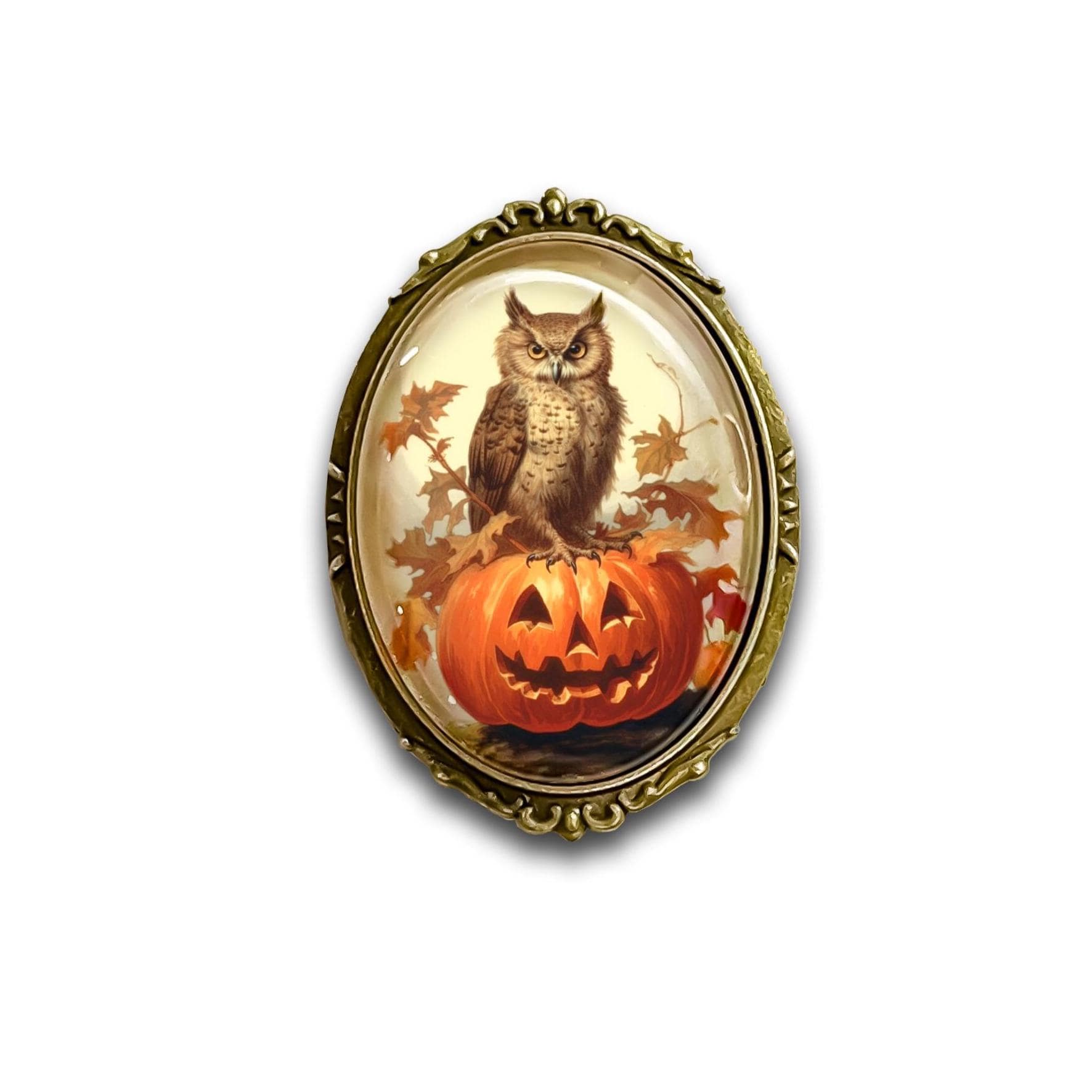 Fall Owl Brooch, Halloween Owl Pin, Owl and Pumpkin Brooch, Fall Jewelry, Fall Pin, Woodland Animal 