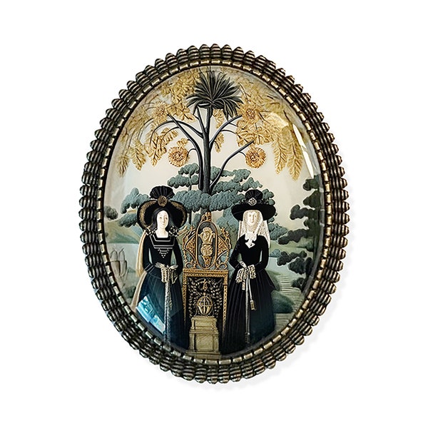 Mourning Brooch, Victorian / Edwardian Inspired Mourning Jewelry, Weeping Willow Pin, Widow in Graveyard Brooch