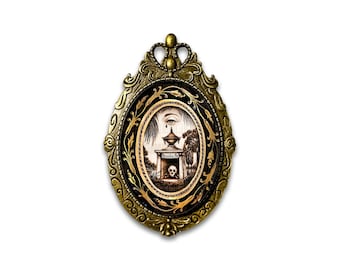 Memento Mori Brooch, Victorian Style Mourning Pin or Pendant