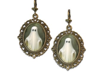 Vintage Inspired Ghost Earrings: Bronze Tone Spooky Jewelry