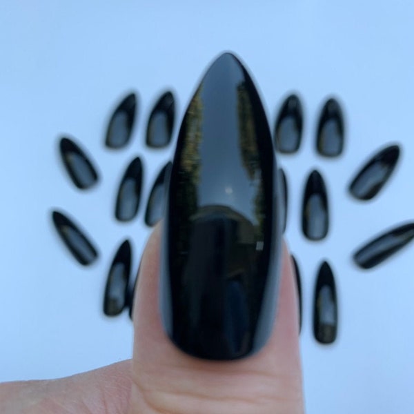 Fancy Dress Claws - Black Vamp - Extra Long Stiletto Full Cover Faux Nails - 24 pieces - Halloween, Cosplay, Witch, Vampire, Goth