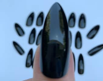 Fancy Dress Claws - Black Vamp - Extra Long Stiletto Full Cover Faux Nails - 24 pieces - Halloween, Cosplay, Witch, Vampire, Goth