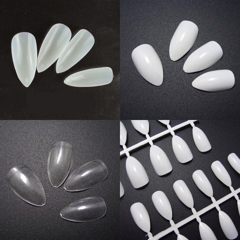Natural Stiletto Point Nails 5 Sets Blank False/fake Full Etsy