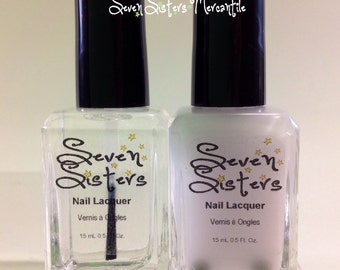 Shiny and White Cotton Undies - Seven Sisters Nail Lacquer - 15 mL 0.5 Fl Oz. - Top Coat and Base Coat Duo