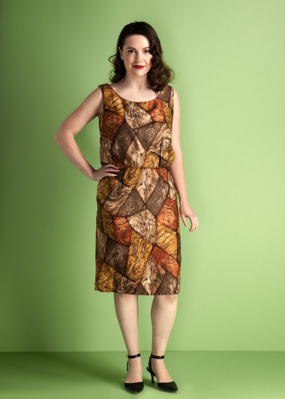 Vintage 1960s bloused top wiggle dress / autumnal