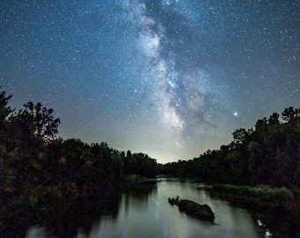 Astro Photography, Milky Way, Starry Night, Fine Art Print, Dark Blue, Chippewa River, Magical, Universe, Summer Night Sky, North Wisconsin