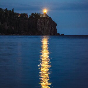 Split Rock Lighthouse, Lake Superior North Shore, Nature Photography, Fine Art Print, Winter Evening, Blue Water Sky, Night Sky, Minnesota image 2