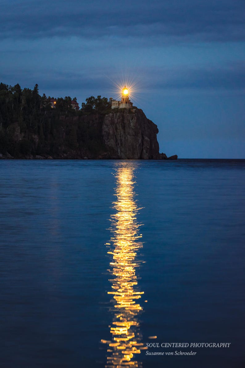 Split Rock Lighthouse, Lake Superior North Shore, Nature Photography, Fine Art Print, Winter Evening, Blue Water Sky, Night Sky, Minnesota image 2