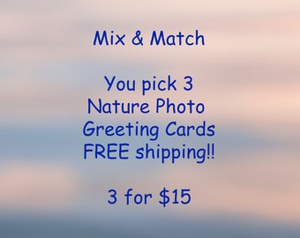 Photo Greeting Cards, Nature Photography, Set of 3, SPECIAL, Thank You, Birthday, Sympathy, Gift Ideas, Landscape Photos, Flower Photos