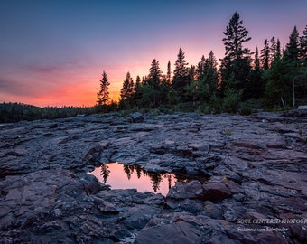 Lake Superior Photo, Sunset at Split Rock Lighthouse State Park, Nature Photography, Orange Sky, Trees, North Shore, Minnesota, Healing Art