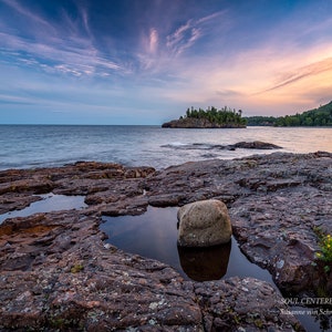 Lake Superior Photo, Split Rock Lighthouse Landscape, Nature Photography, Fine Art Print, Sunset Sky, Blue Orange, North Shore, Healing Art