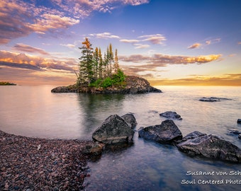 Lake Superior, Sunset, Blue Hour, Summer Landscape, Island, Beach, Nature Photography, North Shore Minnesota, Fine Art Print, Healing Art