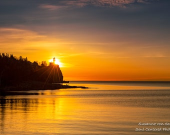 Split Rock Lighthouse, Lake Superior, North Shore, Sunrise, Nature Photography, Spring, Fine Art Print, Orange Blue, Healing Art, Minnesota