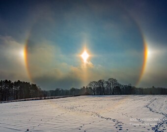 Winter Photography, Sun Dogs, Winter Morning, Sunrise, Snow, Winter Landscape, Mystical, Weather, Serene, Wisconsin, Healing Art, Home Decor