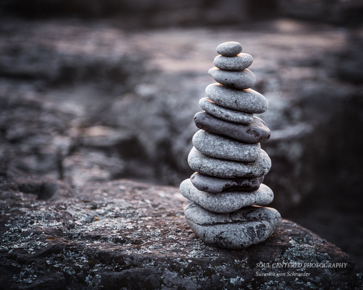 Zen sticker orchid and stacked rocks