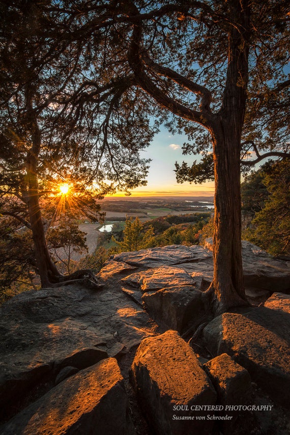 Sunset Photo, Nature Photography, Gibraltar Rock Natural Area, Trees, Southern Wisconsin, Fine Art Print, Landscape, Orange Brown, Serene