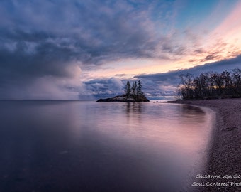 Lake Superior, Blue Hour, Dusk, Moody Landscape, Nature Photography, North Shore Minnesota, Dramatic clouds, Fine Art Print, Healing Art