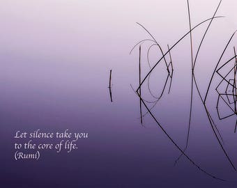 Rumi Quote, Inspirational Poetry, Greeting Card, Purple Water, Reeds, Zen Photo, Minimalist, Reflections, Healing Art, Nature Photography