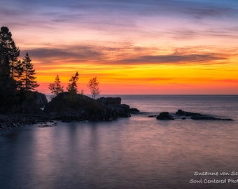 Lake Superior Dawn, Nature Photography, Temperance River, North Shore, Morning Sky, Clouds, Blue Hour, Fine Art Print, Healing Art, Serene