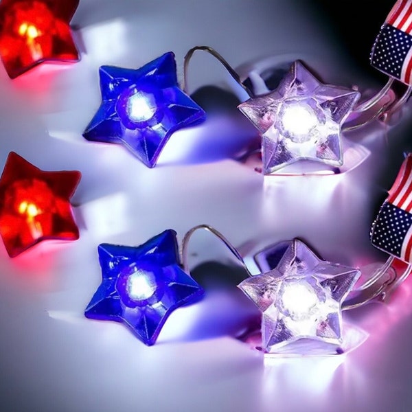 July 4th Independence string light 7 ft flag garland battery operated LED fairy string lights for Independence Day Political party decor