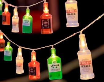 Alcohol Bottle String Lights: LED Bar Decor, 6 ft Battery Powered Garland