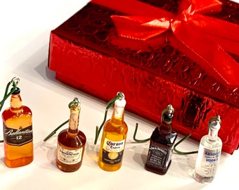 Liquor Bottle Ornament Mini 1 inch Tall - 20 set, Wine Ornament, Christmas Decor, Christmas Idea, Wine Gift, Liquor Christmas Tree Ornamente