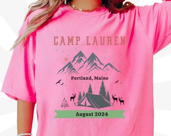 Custom Camping Bachelorette Shirt, Personalized Camp Bachelorette Party Tee, Vintage Mountain Bride T Shirt, Retro Bridal Party Gifts