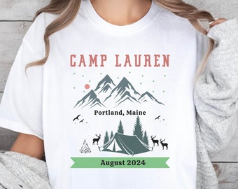 Custom Camping Bachelorette Shirt, Personalized Camp Bachelorette Party Tee, Vintage Mountain Bride T Shirt, Retro Bridal Party Gifts