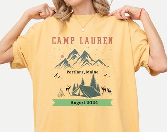 Custom Camping Bachelorette Shirt, Personalized Camp Bachelorette Party Tee, Vintage Mountain Bride T Shirt, Retro Bridal Party Gifts