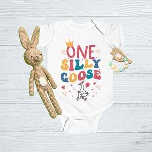 Custom Family Matching Silly Birthday Goose Shirts, One Year Old Birthday Goose Shirt, Personalized Funny First Birthday Silly Goose T-Shirt ONE/White