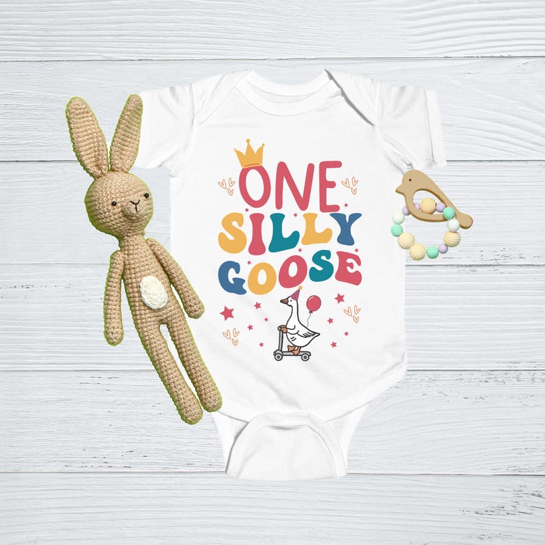 Custom Family Matching Silly Birthday Goose Shirts, One Year Old Birthday Goose Shirt, Personalized Funny First Birthday Silly Goose T-Shirt ONE/White