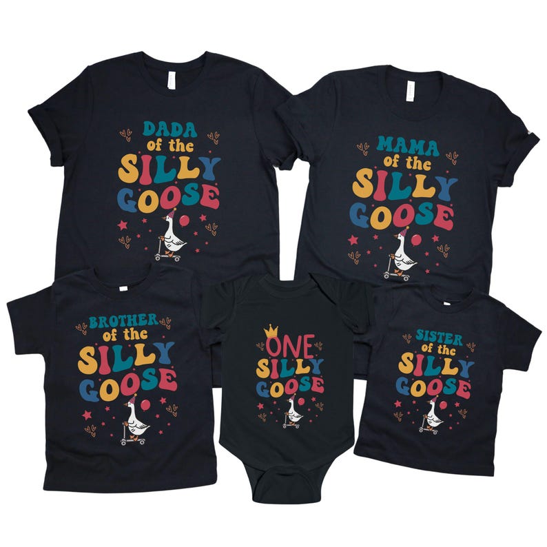 Custom Family Matching Silly Birthday Goose Shirts, One Year Old Birthday Goose Shirt, Personalized Funny First Birthday Silly Goose T-Shirt ONE/Black