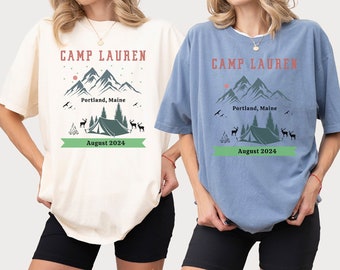 Custom Camping Bachelorette Shirt, Personalized Camp Bachelorette Party Tee, Vintage Mountain Bride T Shirt, Retro Bridal Party Gifts