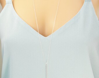 Long Vertical Bar Necklace for Women, Birthday Gift for Her, Silver bar jewelry
