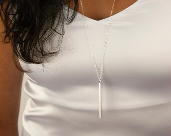 Long Vertical Bar Necklace for Women, Birthday Gift for Her, Silver bar jewelry