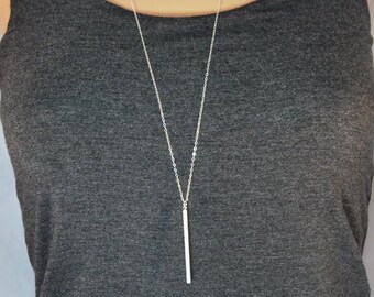 Long Vertical Bar Necklace for Women, Birthday Gift for Her, Silver bar jewelry