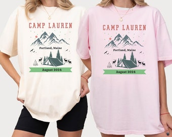 Custom Camping Bachelorette Shirt, Personalized Camp Bachelorette Party Tee, Vintage Mountain Bride T Shirt, Retro Bridal Party Gifts