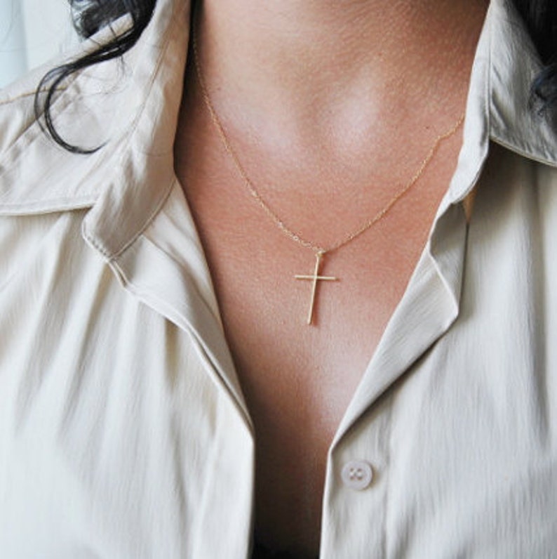 Gold Cross Necklace for Women, Dainty Silver Cross Pendant for Girls, Communion Jewelry Gift 